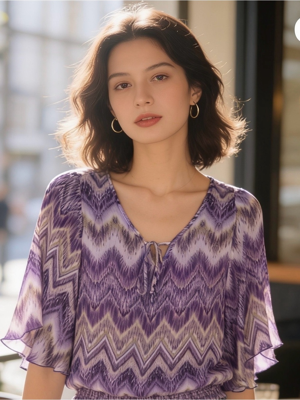 AB STUDIO Purple Chiffon Tie-Front Tunic